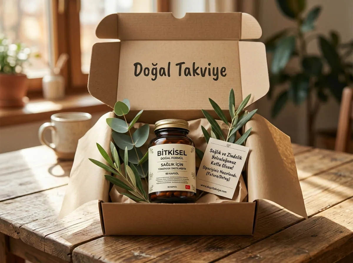 Doğal takviye siparişi — açılmış kargo kutusu