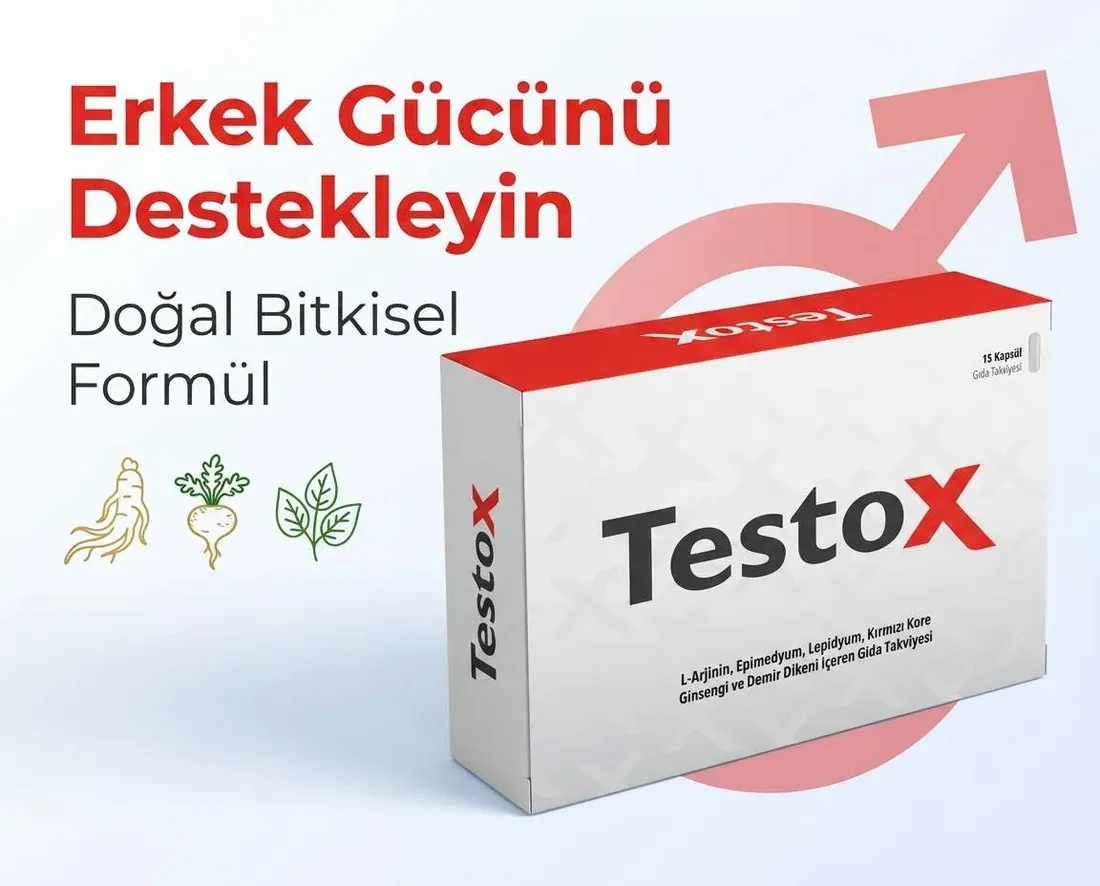 TestoX kutusu — erkek gücü için doğal bitkisel formül